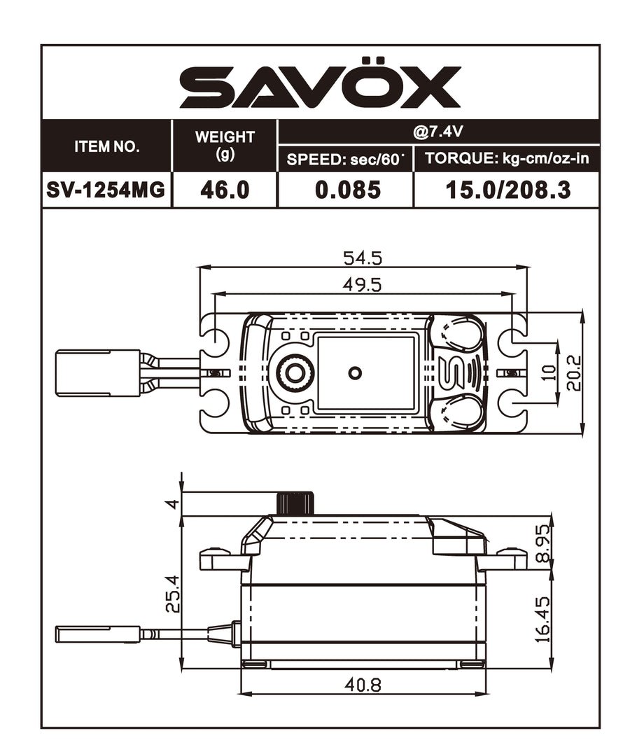 Servo Savox SV-1254 MG Digital HV Metal 18kg - Imagem 2