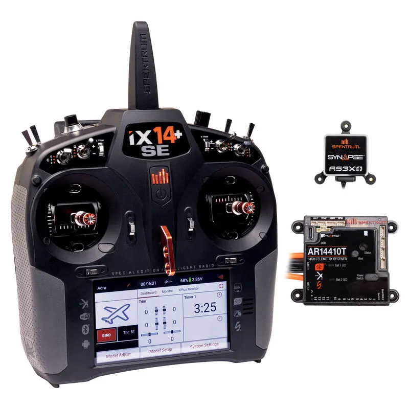 Radio Spektrum iX14+ SE 14 canais com Receptor AR14410T PowerSafe Receiver e Módulo Synapse AS3X+